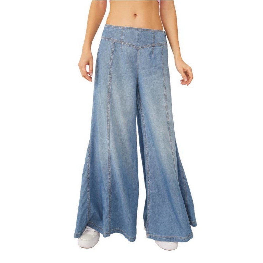 NWT Free People Juniper Super Wide Leg Palazzo Jeans in Berry Blue Size 24